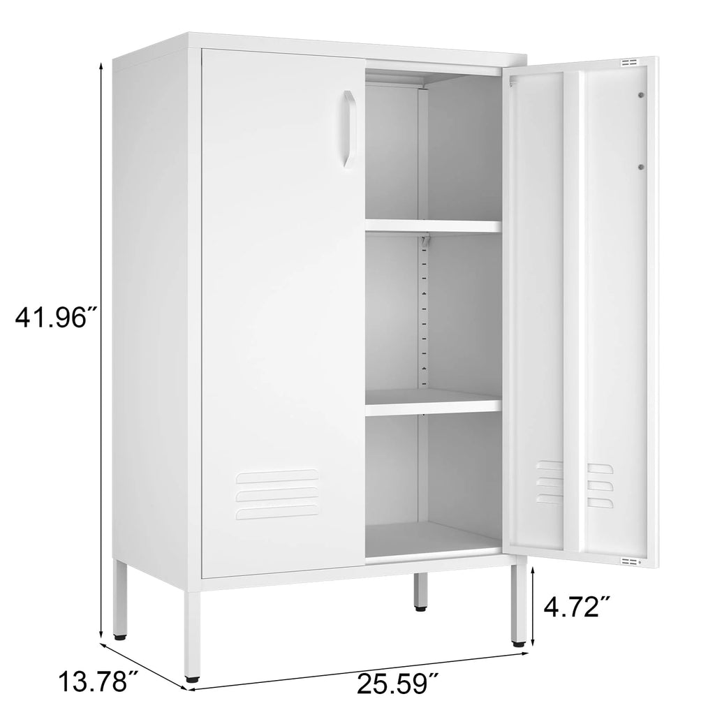Marcree Green Metal Cabinet,2 Door Accent Cabinet,Metal Locker Cabinet with Legs,Sideboard Cabinet with Adjustable Shelves,Locker Storage Cabinet for Living Room,Entryway