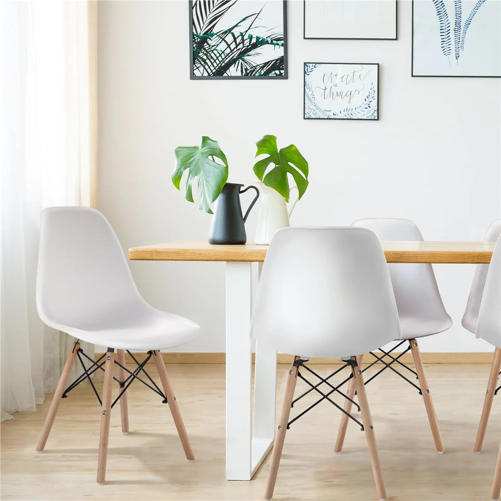 Yaheetech Set of 4 Modern Dining Chairs with Natural Beech for Kitchen Dining Bedroom Living Room, White