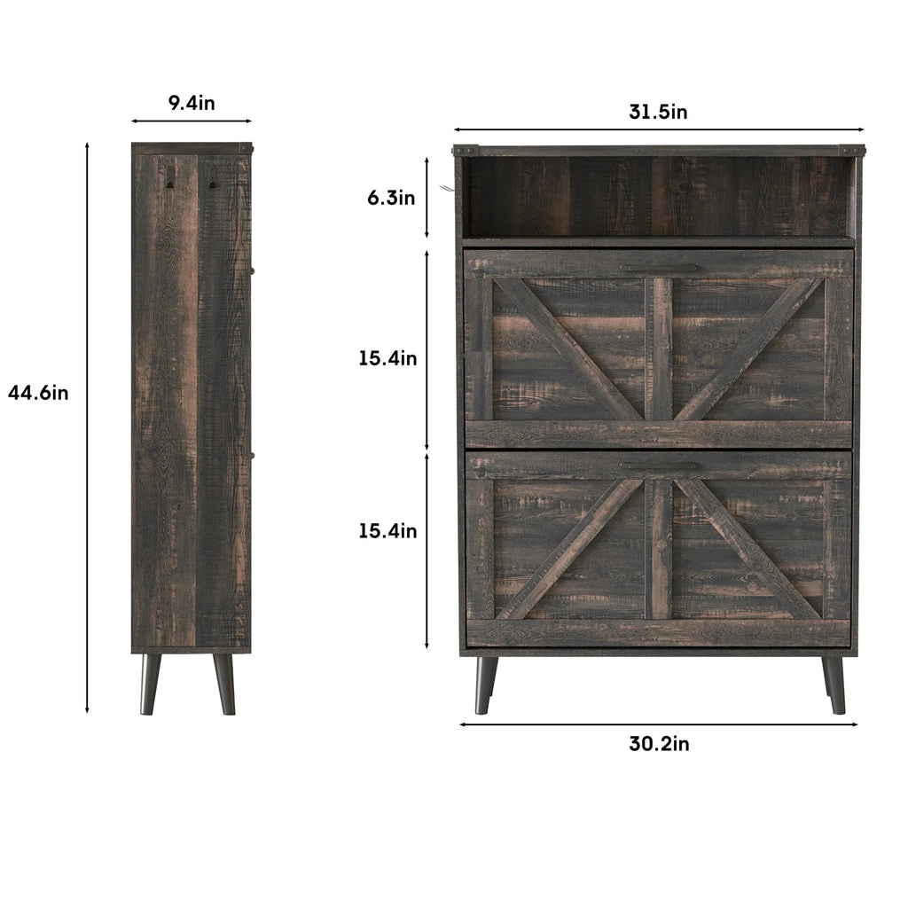 Veanerwood Shoe Cabinet with 2 Flip Drawers Farmhouse Shoe Storage Cabinet Organizer for Entryway, Gray