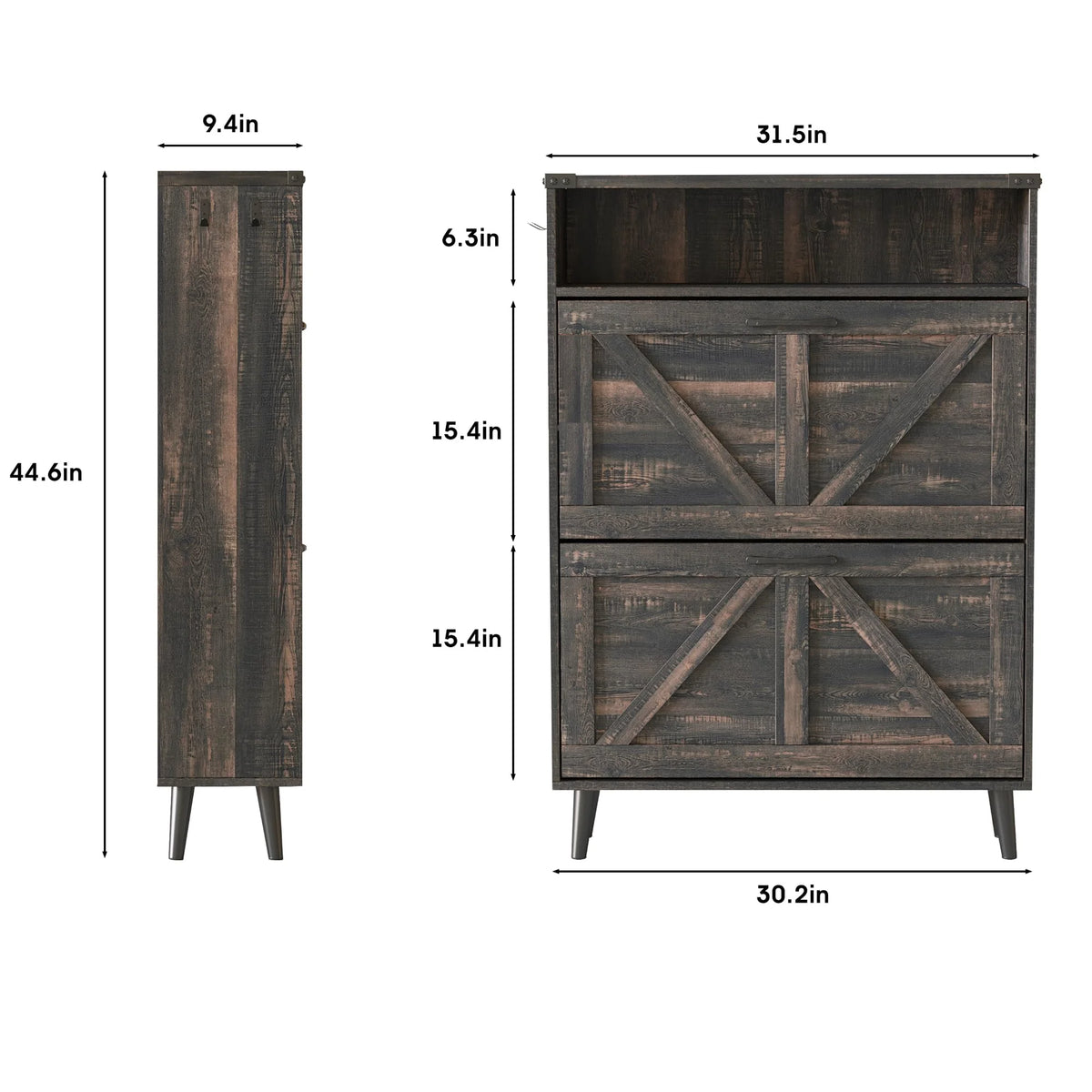 Veanerwood Shoe Cabinet with 2 Flip Drawers Farmhouse Shoe Storage Cabinet Organizer for Entryway, Gray
