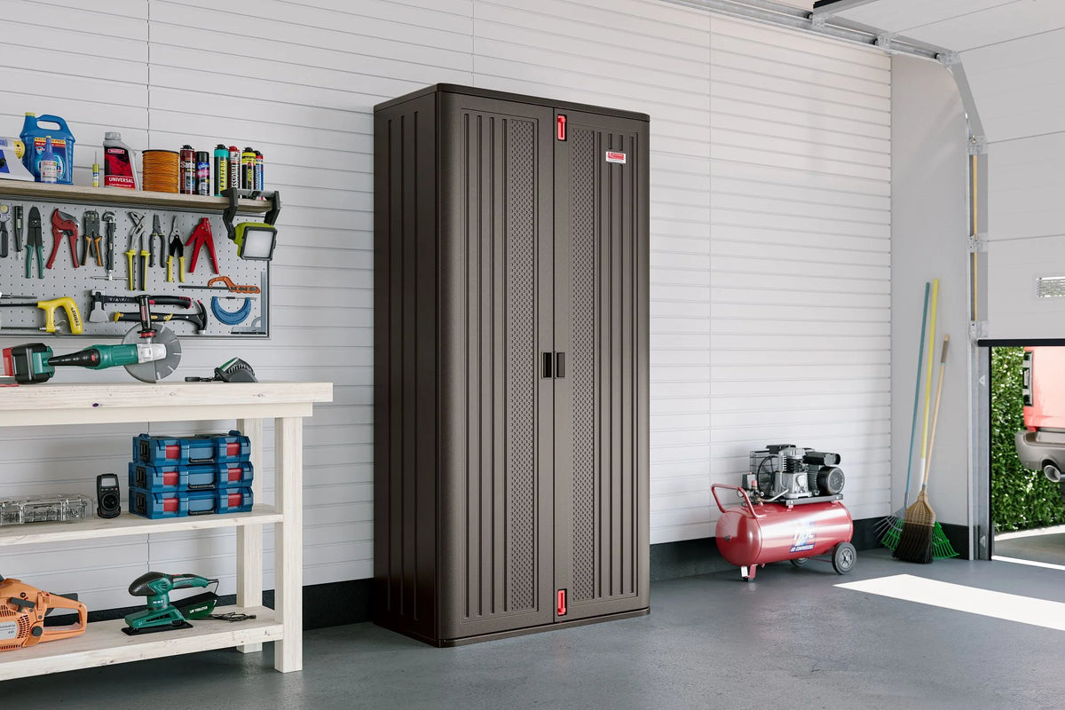 Suncast 80-inch x 40-inch 4-Shelf Storage Cabinet Locker, Black, Resin, Garage Cabinet