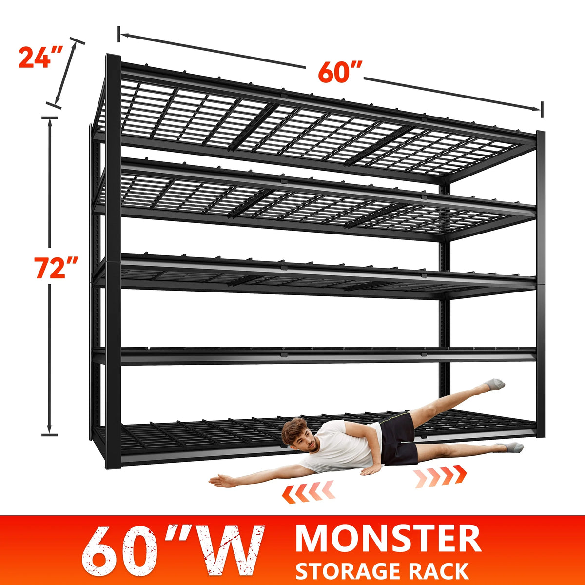 REIBII 60" W Garage Shelving 3000LBS Heavy Duty Storage Shelves Adjustable 5 Tier Metal Storage Rack,60" W x 24" D x 72" H