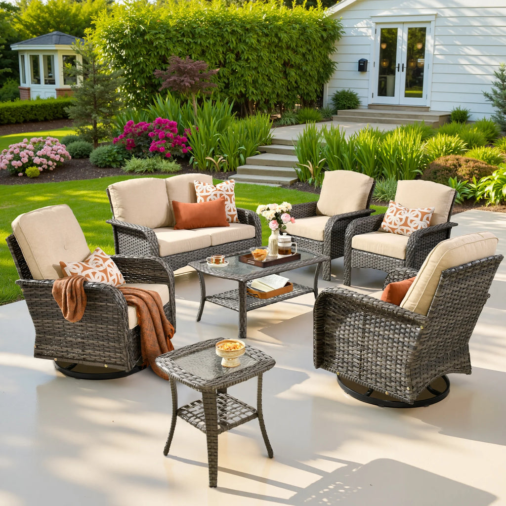 Ovios 5 Pieces Outdoor Patio Furniture Set High Back All Weather Wicker Conversation Set with Swivel Chairs & Coffee Table, Dark Gray