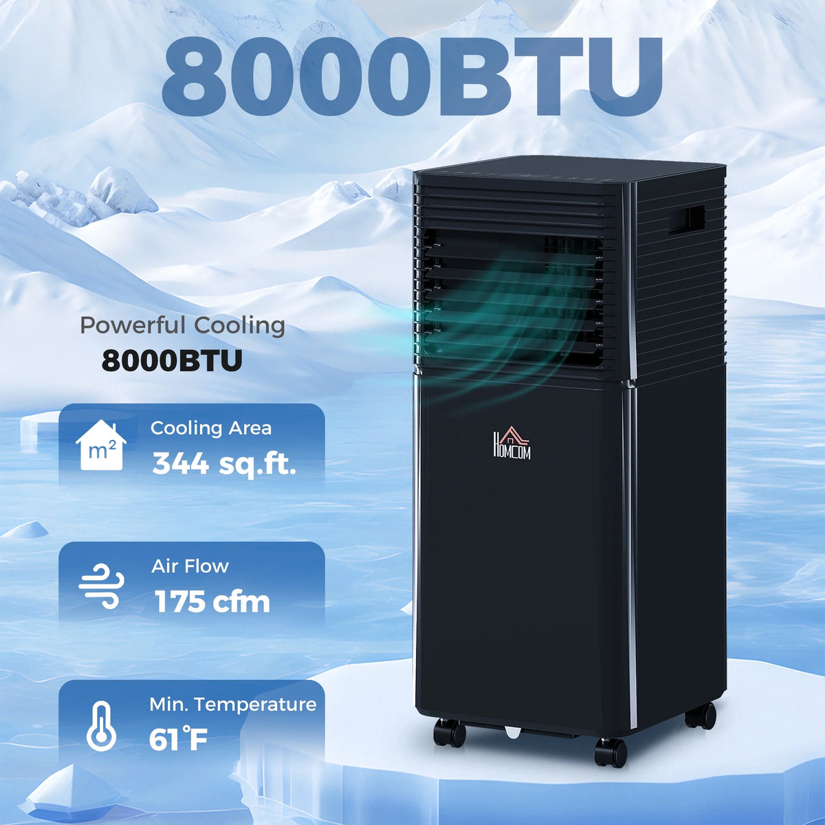 HOMCOM 8000 BTU Portable Air Conditioner with Remote, LED Display, 24H Timer, Black