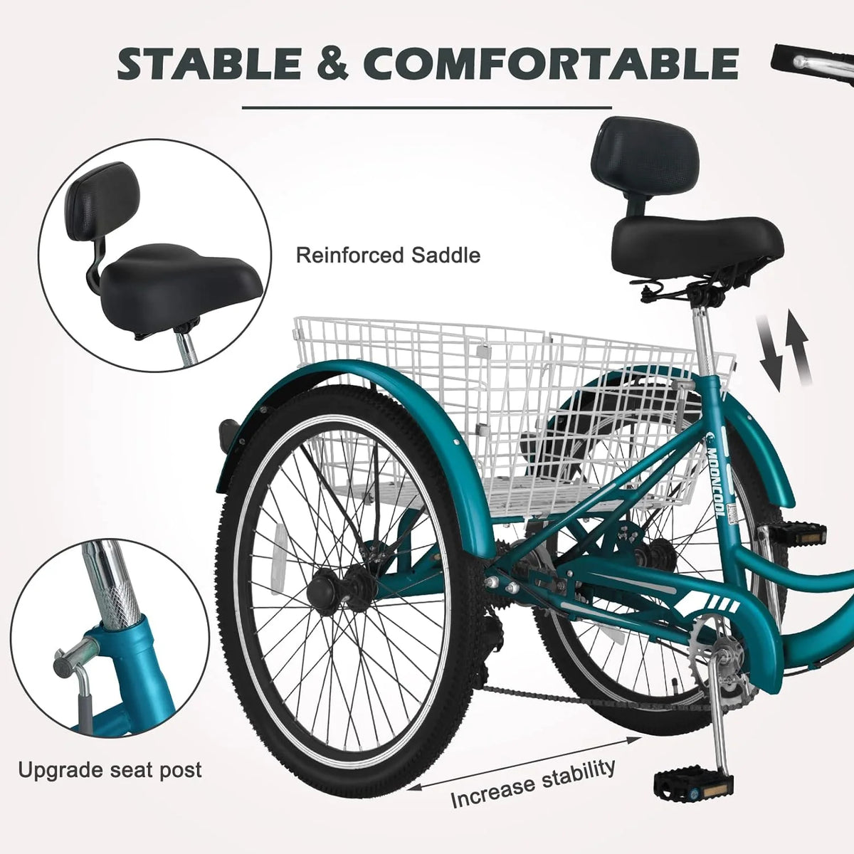 FICISOG 7 Speed Adult Tricycle for Women, 20/24/26 Inch Adult Trike with Basket, 3 Wheel Bikes for Adults Seniors, Cruise Trike for Shopping Picnic