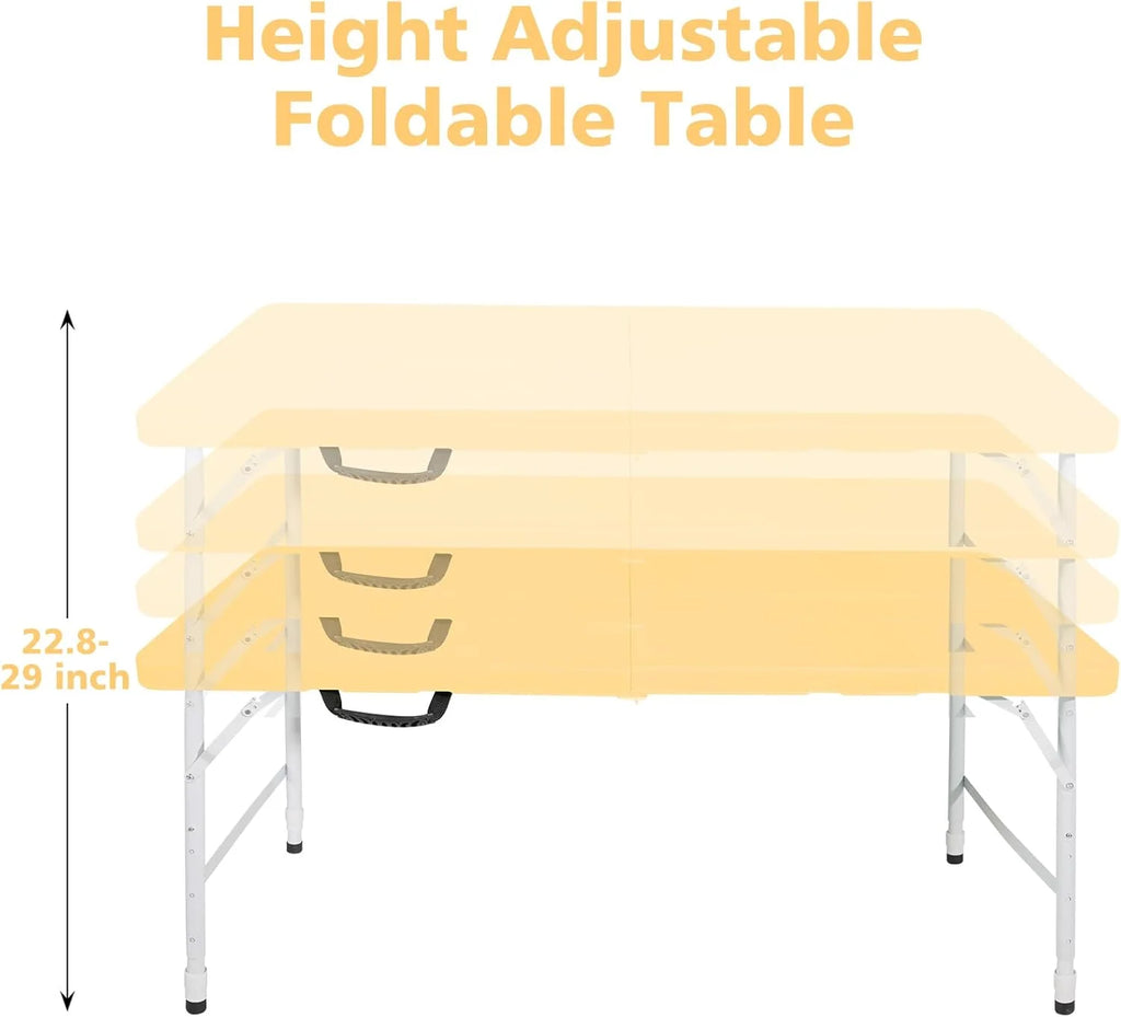 Folding Table with Carry Handle, Portable Fold-in-Half Plastic Table, Rectangle Foldable Table for Indoor