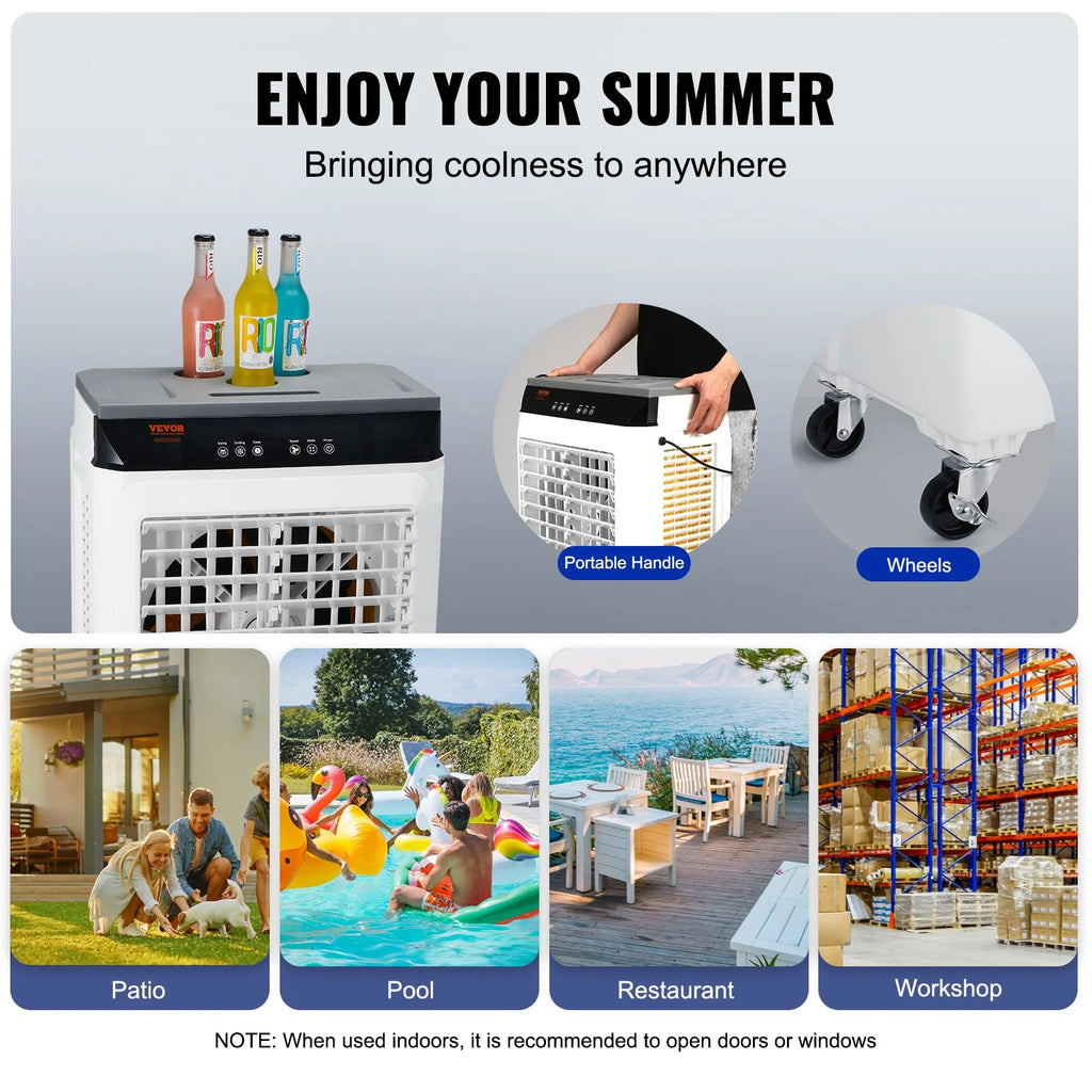 VEVOR Evaporative Air Cooler, 2100 CFM, 135 Oscillating Swamp Cooler with Adjustable 3 Speeds and 12 H Timer, 7 Gal Portable Air Cooler for 750 Sq.ft, Indoor/Outdoor Use