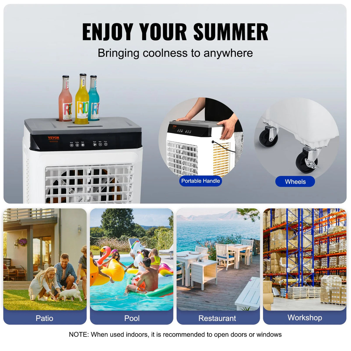 VEVOR Evaporative Air Cooler, 2100 CFM, 135 Oscillating Swamp Cooler with Adjustable 3 Speeds and 12 H Timer, 7 Gal Portable Air Cooler for 750 Sq.ft, Indoor/Outdoor Use