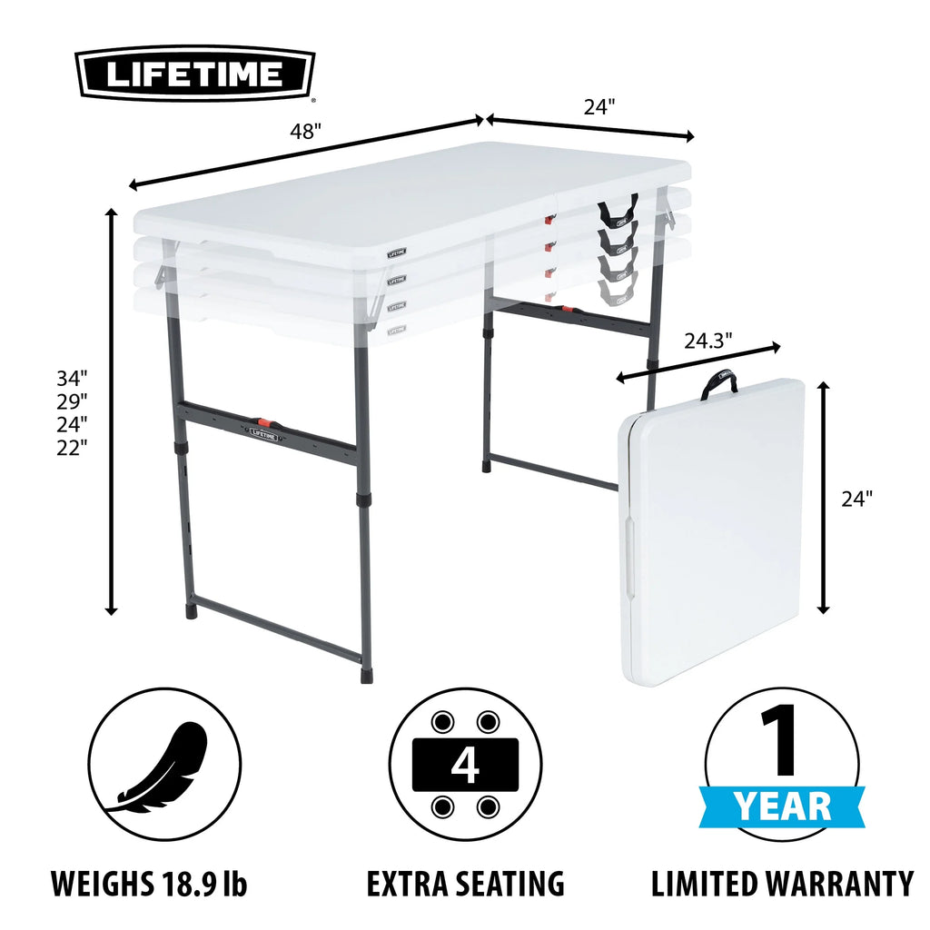 Lifetime 4-Foot Fold-in-Half Adjustable Table (Residential)