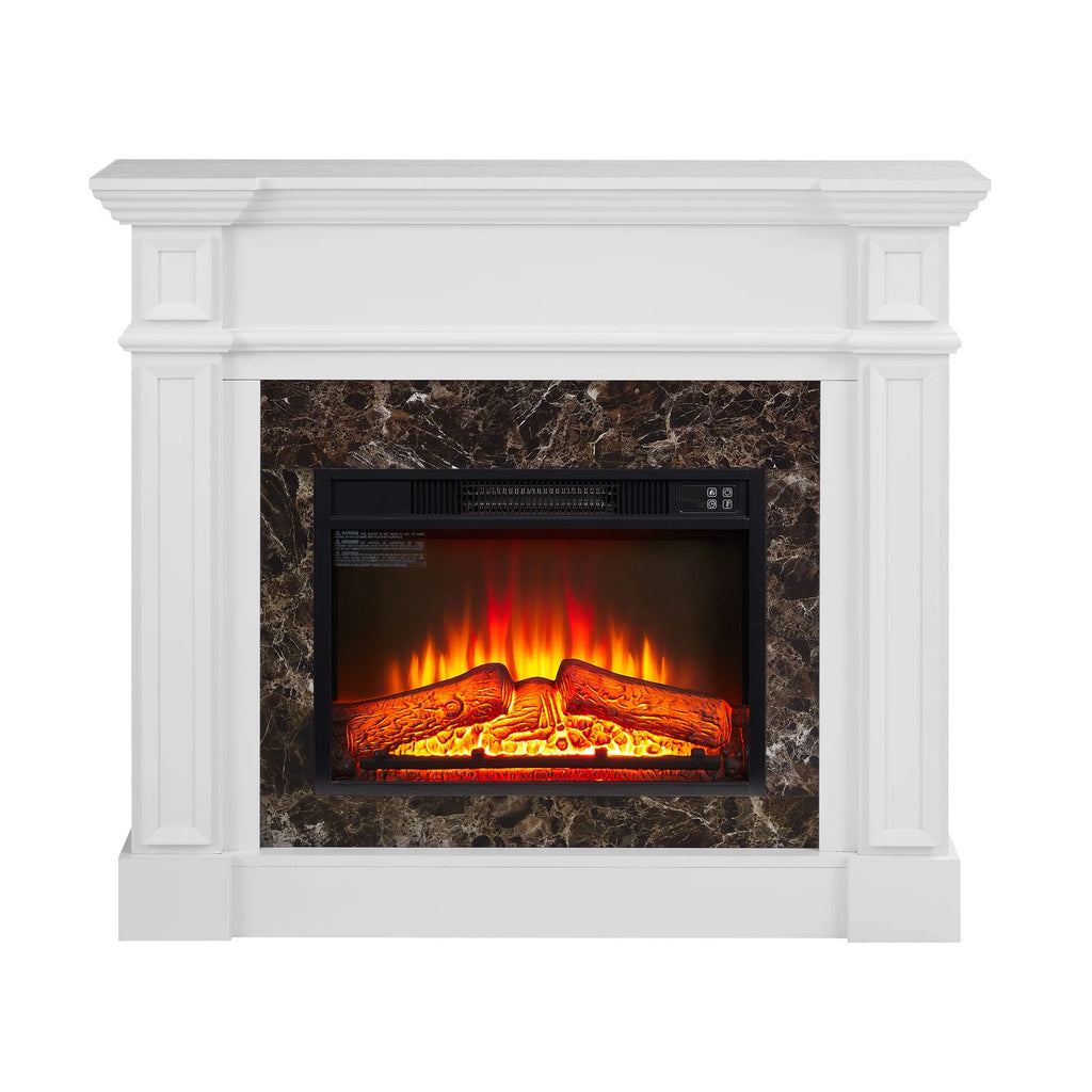 IMKHK Fireplace with Mantel, 46" Freestanding Electric Fireplace Heater with Stacked Stone Surround, TV Stand with Fireplace, Remote Control, Adjustable Flame Level for Living Room, 1400W, Brown