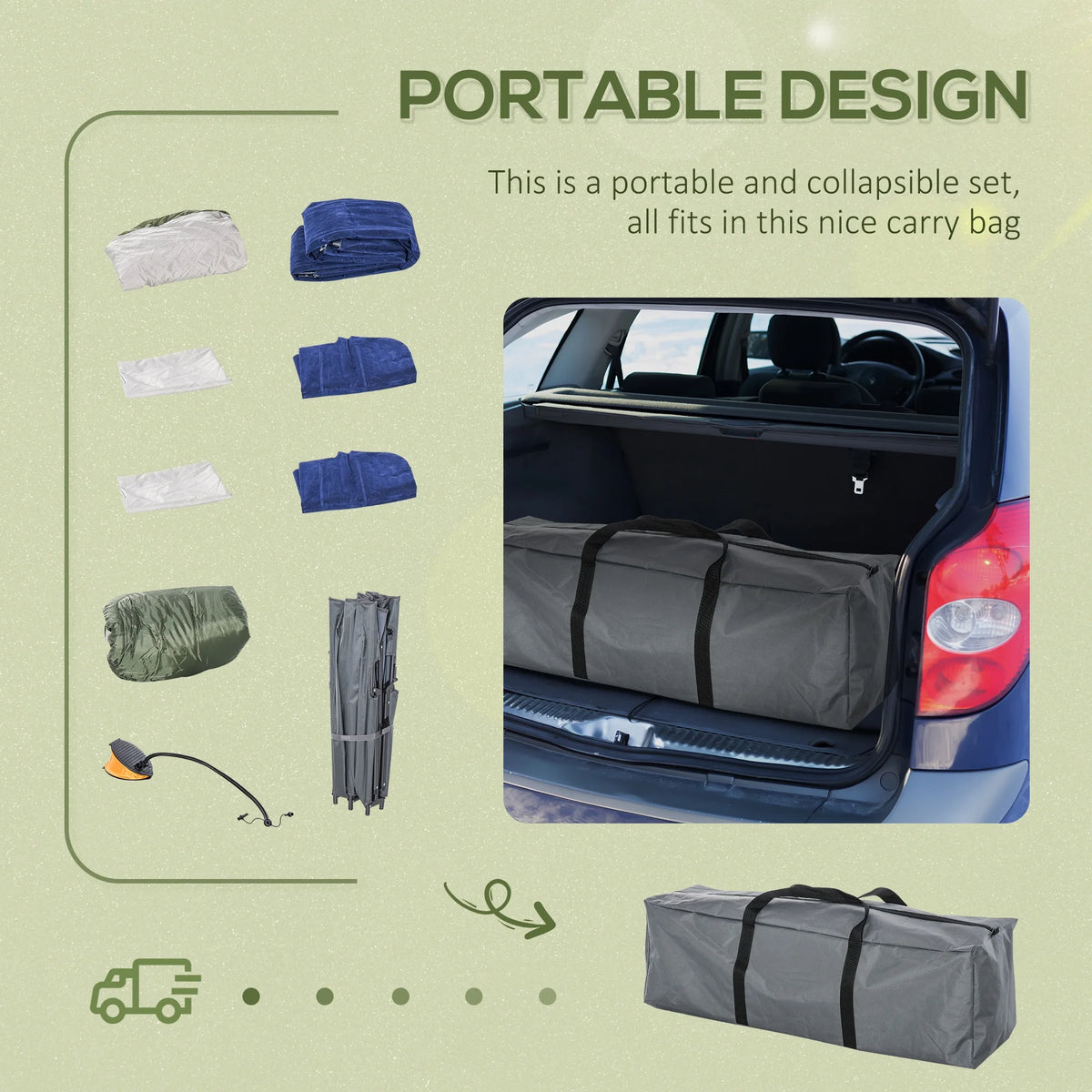CoSoTower 2-Person Folding Camping Cot Portable Outdoor Bed Set with Sleeping Bag, Inflatable Air Mattress, Comfort Pillows and Carry Bag, Soft and Comfortable for Outdoor Travel Camp Beach Vacation