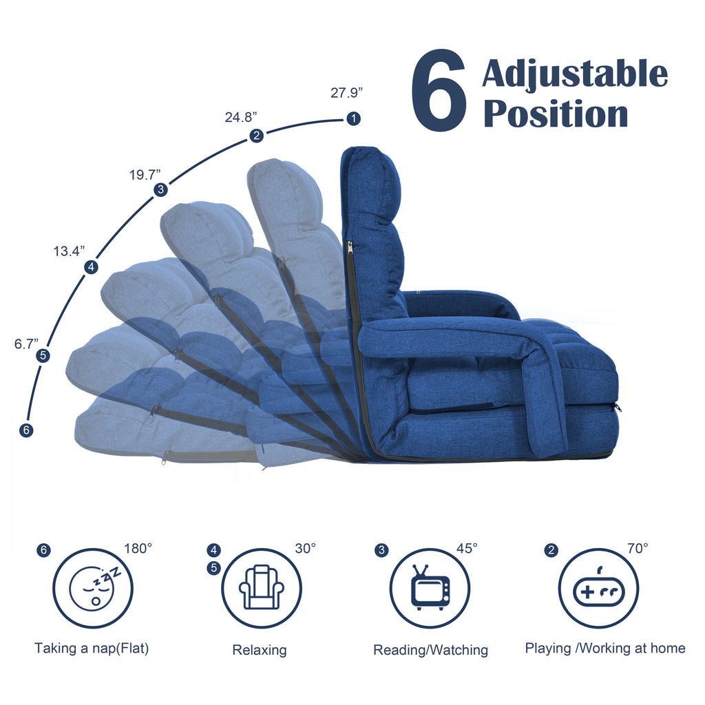 Prime Garden Floor Chair 6-Position Folding Gaming Chair for Meditation Indoor, Light Gray