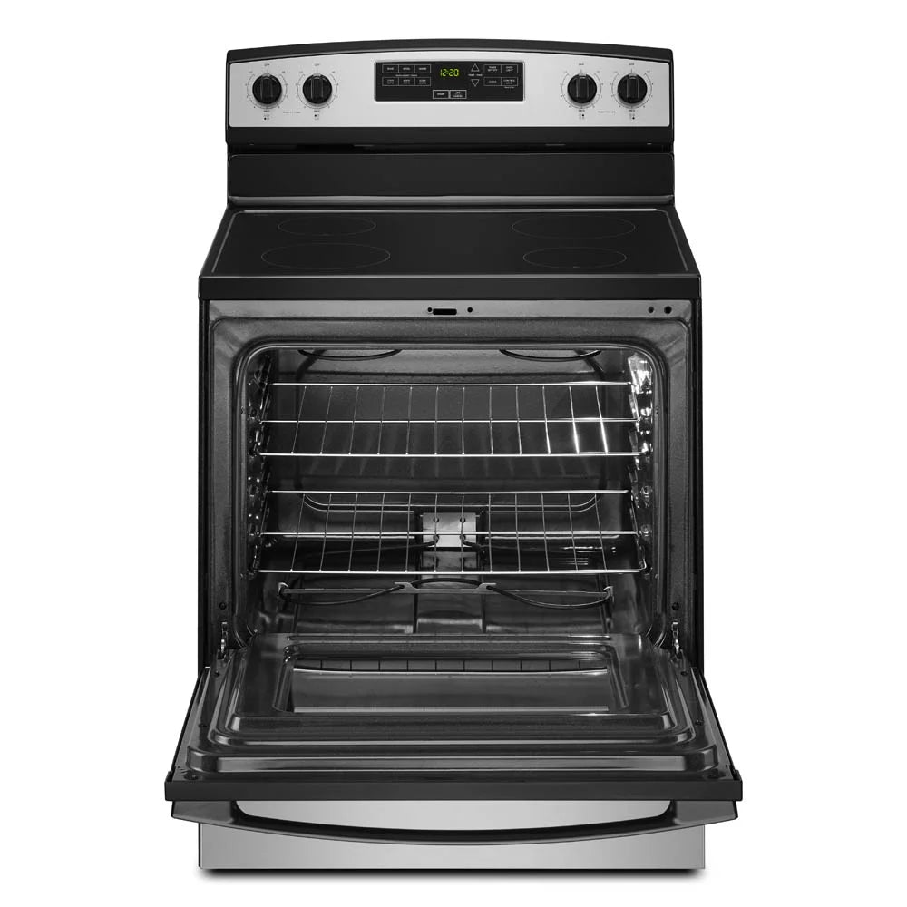 Amana? Brand New Model - AER6303MMS 30-inch Electric Range with 4.8 Cu ft oven. - assembled product Depth: 27.5 - assembled product height: 46.08 - assembled product Width: 30