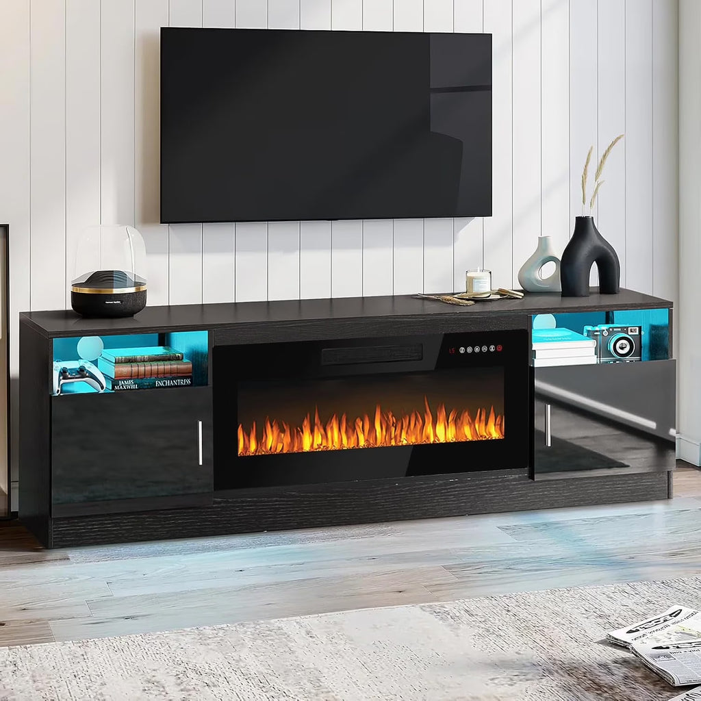 Waleaf Fireplace tv Stand with 36 inch Fireplace Up to 80" TVs,LED Light Entertainment Center and Storage