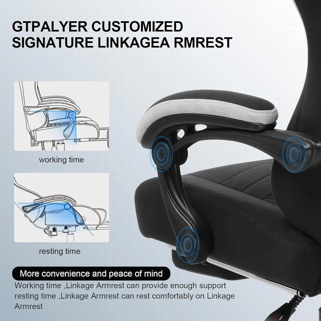 GTPLAYER Ergonomic High Back Pocket Spring Cushion Gaming Chair with Footrest & Linkage Armrests, Black