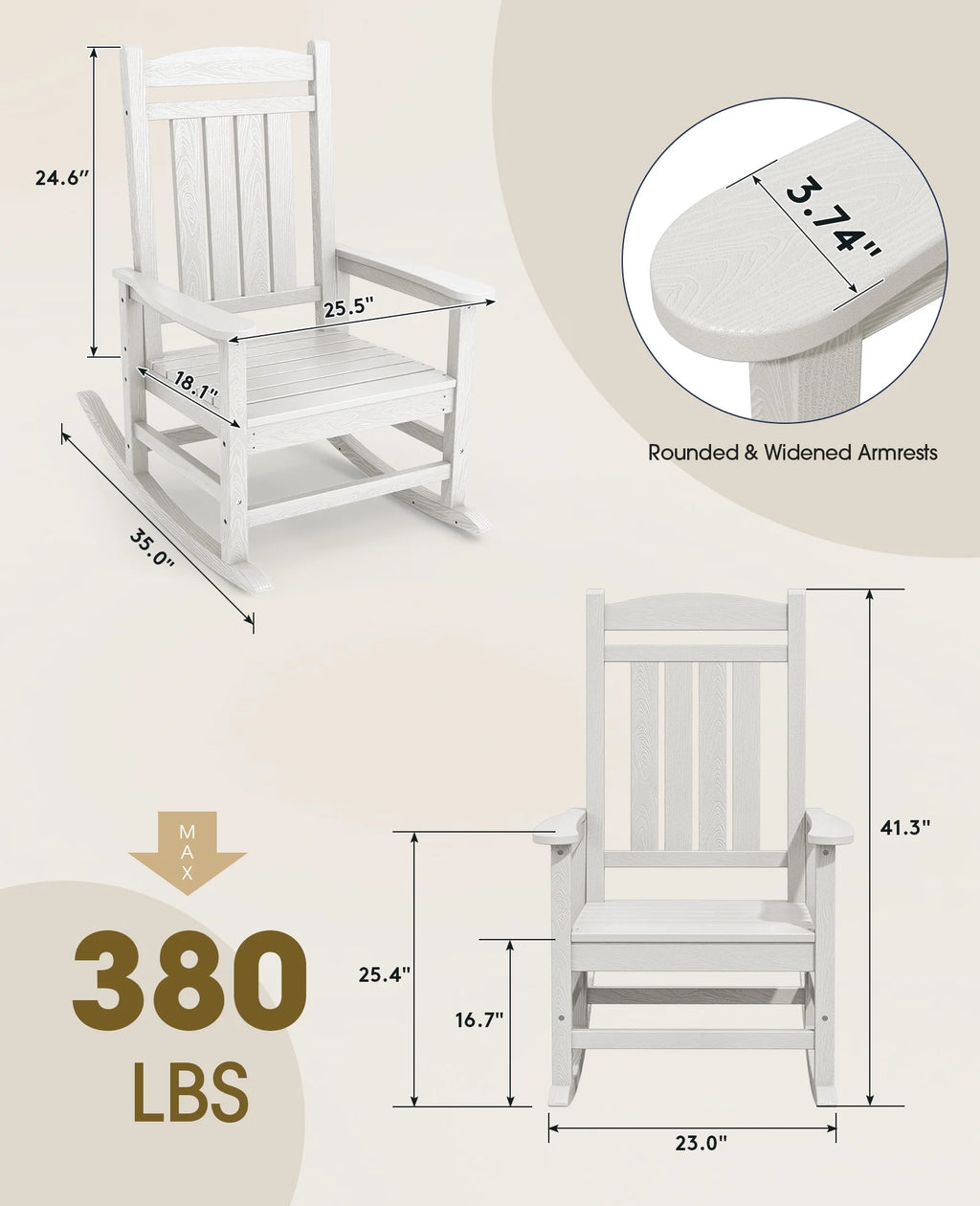 KINGYES Outdoor Rocking Chair Set of 2, HDPE Patio Rocking Chair, Heavy Duty Front Porch Rocker, Navy