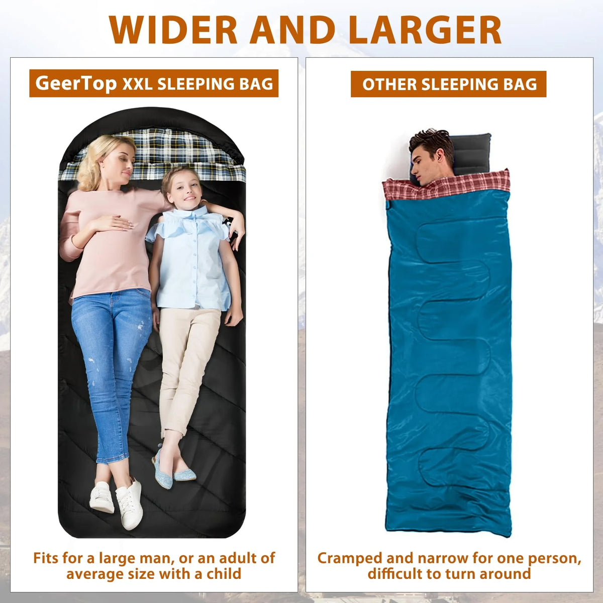 GEERTOP Flannel Sleeping Bag for Adults XXL, Large Wide Camping Sleeping Bag 4 Season, 0 Degree Sleeping Bag for Winter Cold Weathe