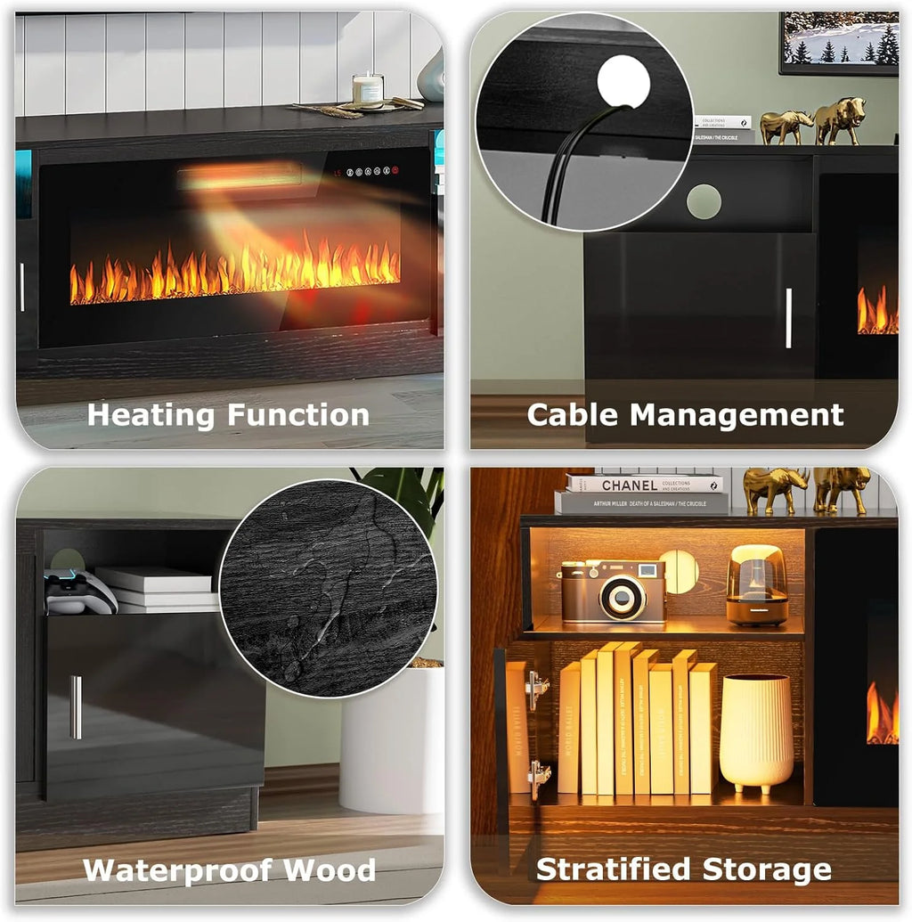 Waleaf Fireplace tv Stand with 36 inch Fireplace Up to 80" TVs,LED Light Entertainment Center and Storage
