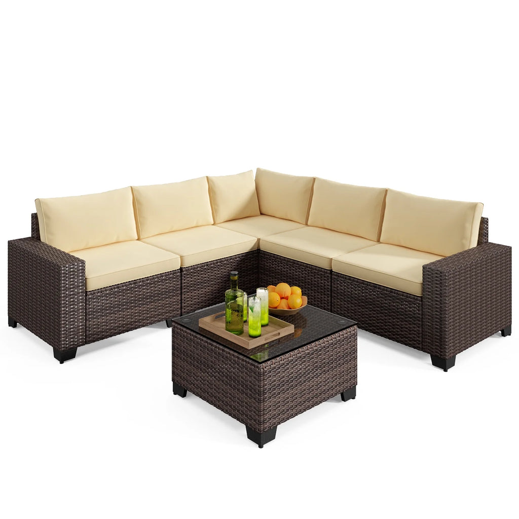 Aiho 7-Piece Rattan Patio Furniture Set , Outdoor Sectional Furniture Set for Patio, Garden, Backyard, Grey