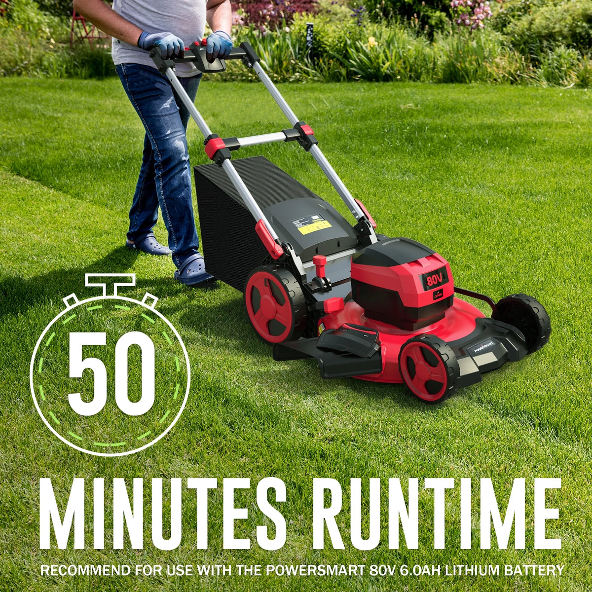 PowerSmart 80V 22-inch Self-Propelled Cordless Lawn Mower with 6.0Ah Battery and Charger