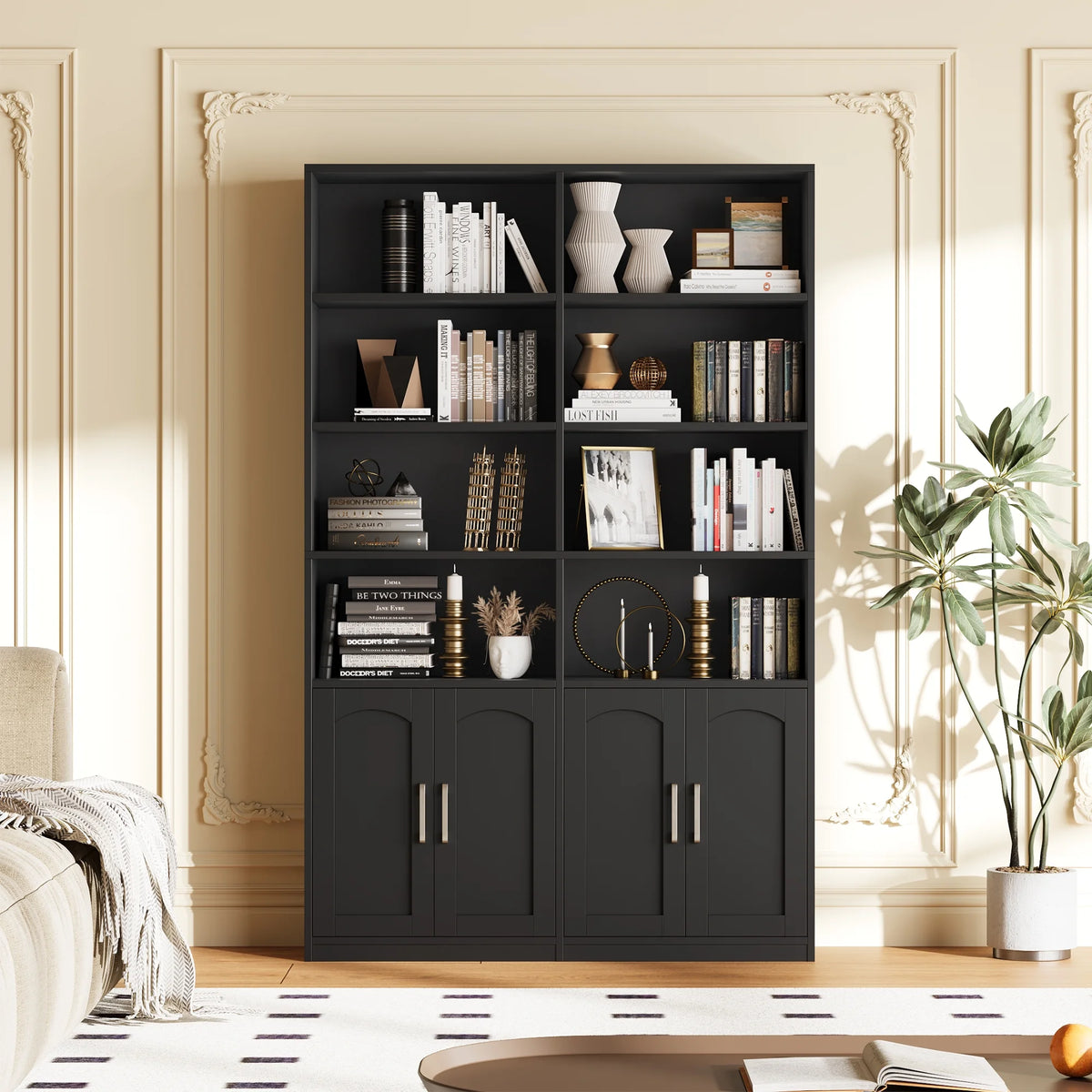 Homfa 73 Tall Bookcases with Doors, 8 Cubes 6-Tier Double Row Bookshelf, White Bookcase for Living Room Home Office
