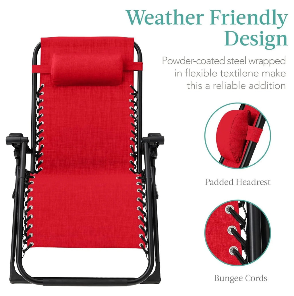 Oversized Chair, Folding Outdoor Patio Recliner, XL Anti Gravity Lounger w/Removable Cushion, Cup Holder, Side Tray, 350lb Capacity - Taupe