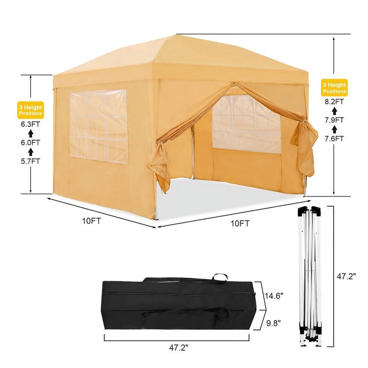 Clipop Portable 10x10ft Pop Up Gazebo, Instant Canopy Waterproof Anti-UV Shelter with 4 Side Panels & Carry Bag,Blue