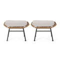 Gloria Outdoor Modern Boho Wicker Ottoman with Cushions (Set of 2)