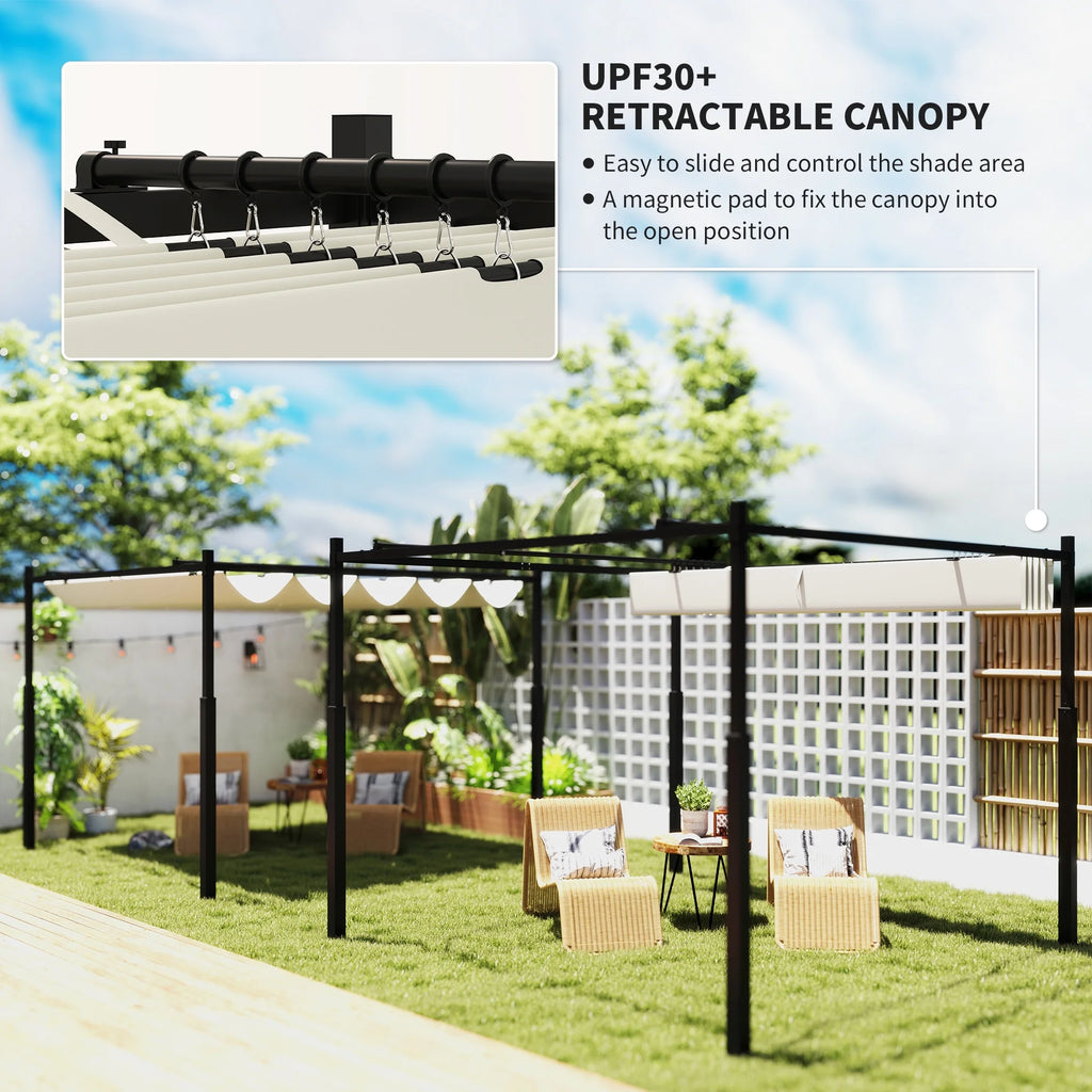 Outsunny 10' x 10' Retractable Pergola with Magnetic Fixture, UPF30+ Patio Pergola, Cream White