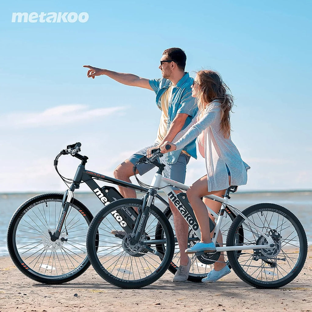 Metakoo 26 In. Mountain Electric Bicycle, 350 W Motor, 3 Hours Fast Charge, 36V Removable Battery, 20Mph with 21 Speed Gears, Black
