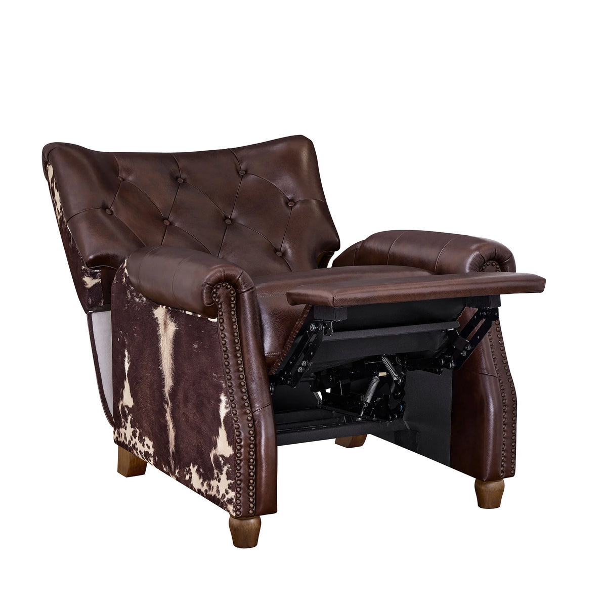 Pioneer Woman Harper Pushback Leather Recliner, Whiskey & Faux Cowhide Upholstery