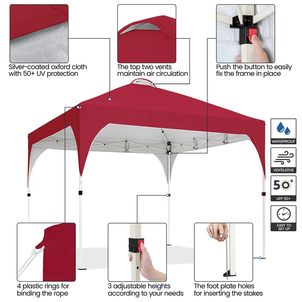 Topeakmart 8x8ft Pop Up Canopy Tent with Adjustable Height and Roller Bag, White