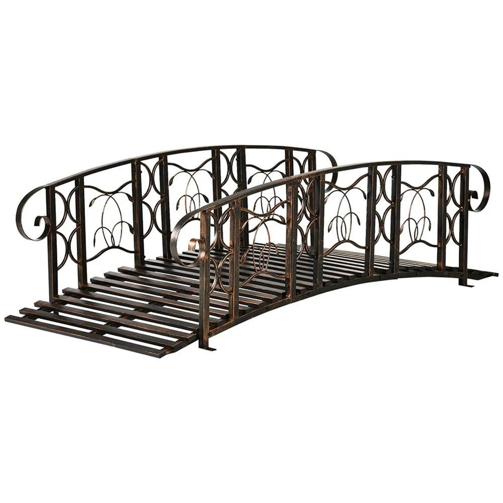 GVN Bridge, Garden Bridge,Metal Arch Backyard Garden Bridge with 660 lbs. Weight Capacity, Safety Siderails, Black