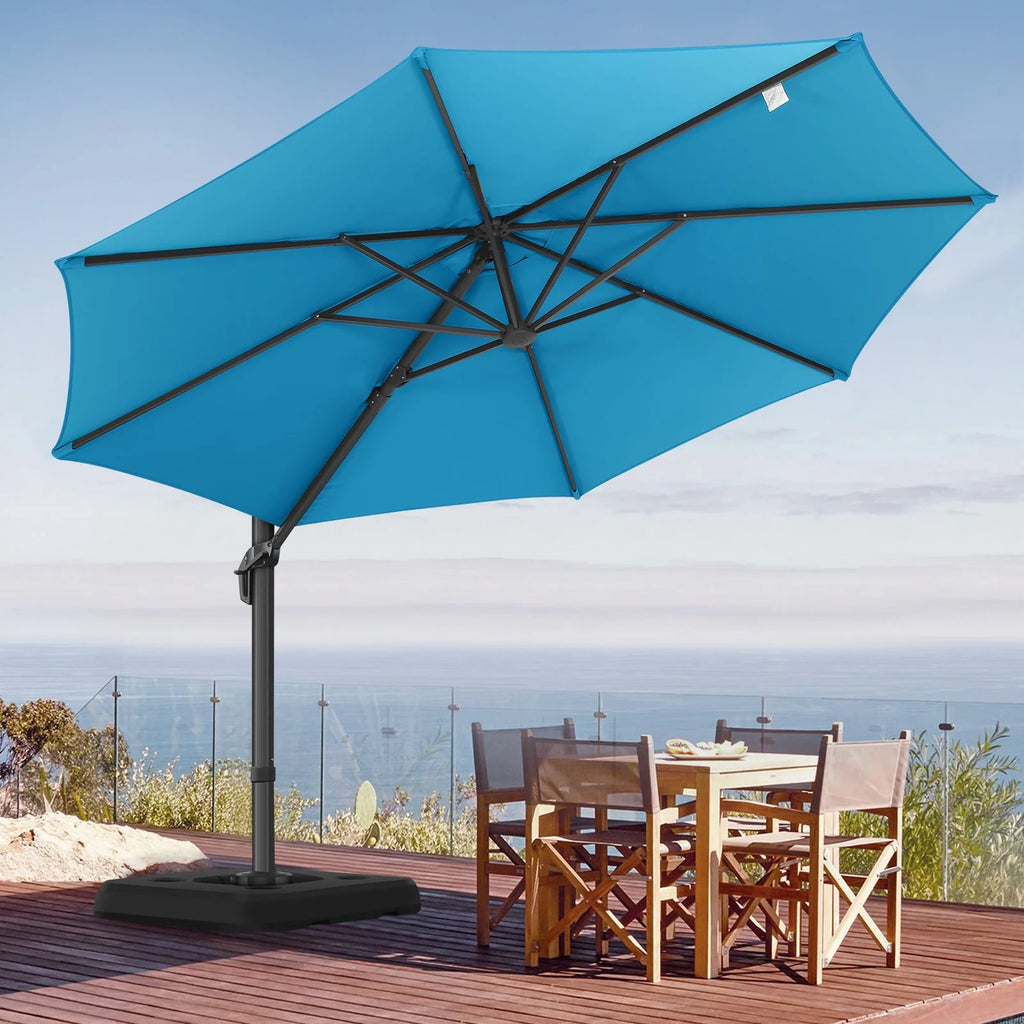 HOTEEL 10 Ft Patio Umbrella Outdoor Cantilever Square Umbrella Aluminum Offset Umbrella with Base, 360° Rotation，Gray