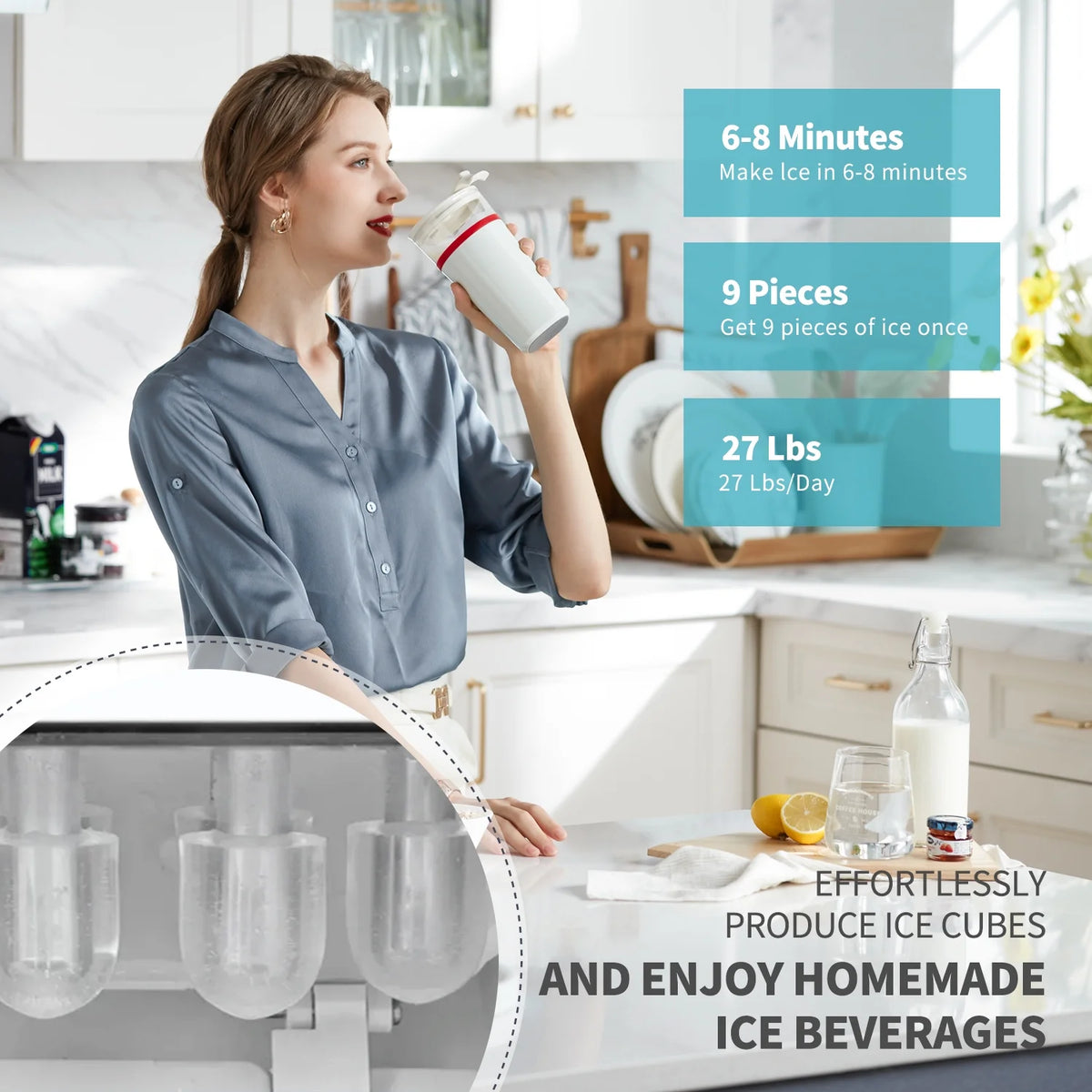 VECYS Ice Maker Water Dispenser, 27LBS Daily Ice & Child Lock