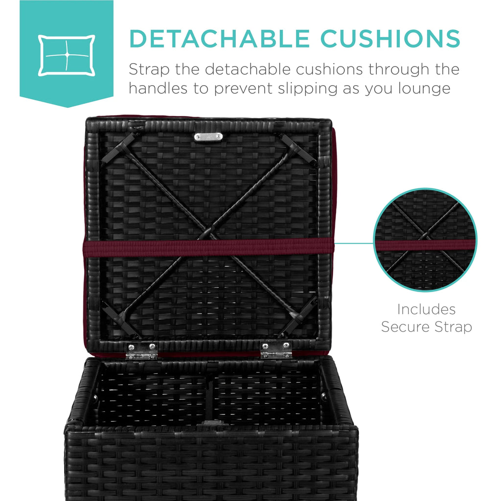 Best Choice Products Set of 2 Wicker Ottomans, Multipurpose Furniture w/ Removable Cushions - Brown/Beige