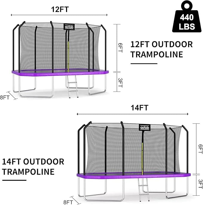 AOTOB 14X8FT Rectangle Trampoline - Perfect Outdoor Trampoline for Kids - Gymnastics Style Tranpoline with Enclosure Net - Supports Up to 440 lbs