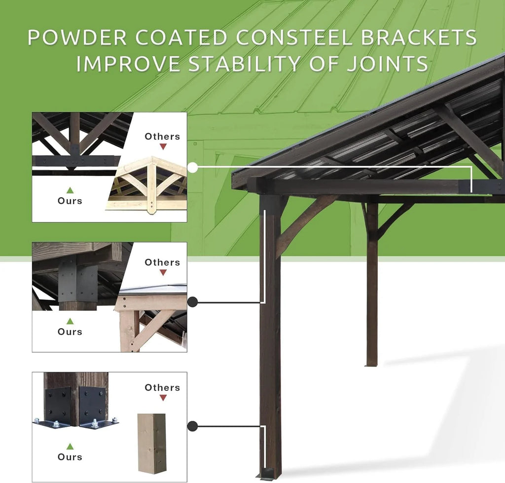 YODOLLA 14.5x12ft Outdoor Wooden Gazebo,Grill Pergola Gazebo Clearance Hard-Top Gazebo for Patios, Garden,Coffee