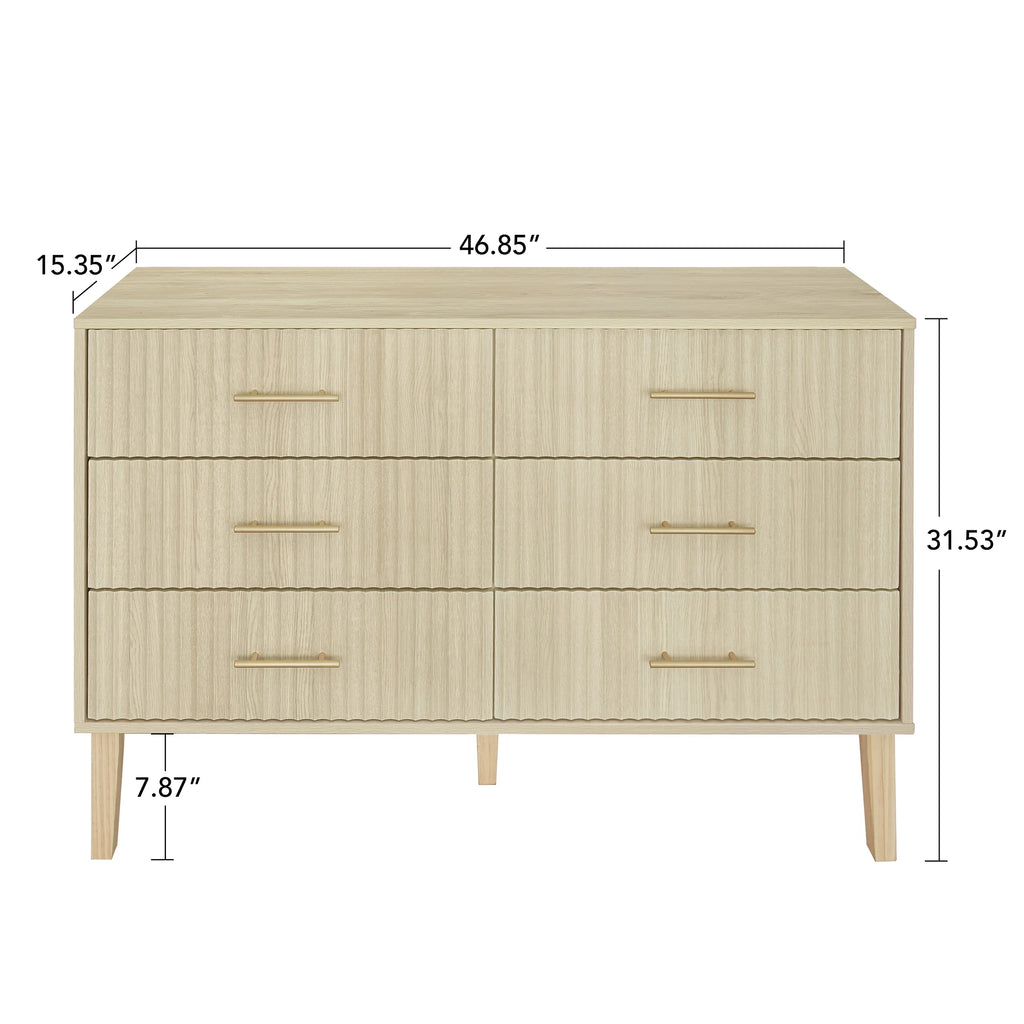 Fluted 6 Drawers Dresser, Wide Modern Chest of Drawers, 6 Drawer Double Dresser