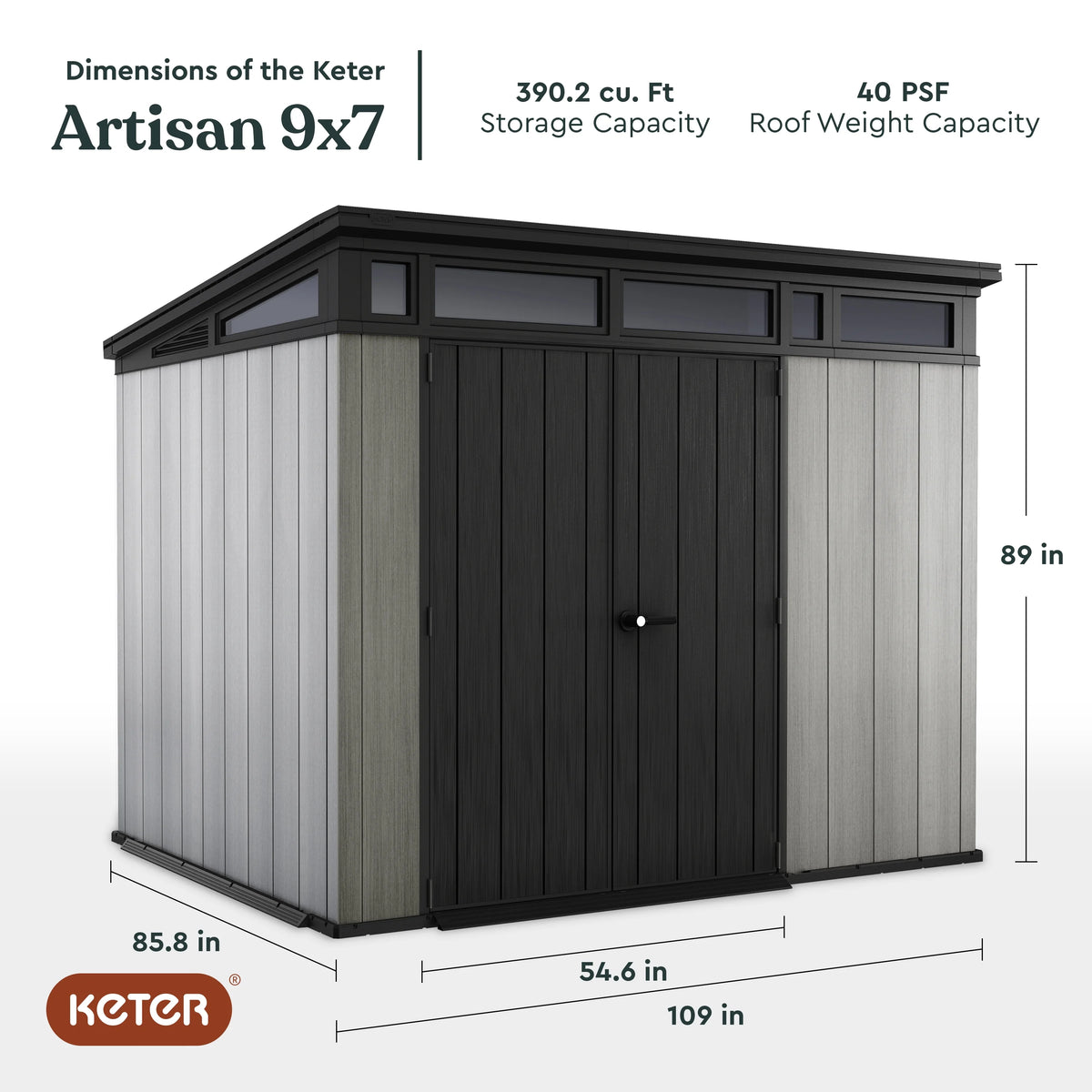 Keter Artisan 9x7 Foot Large Outdoor Shed & Floor w/Modern Design, Grey