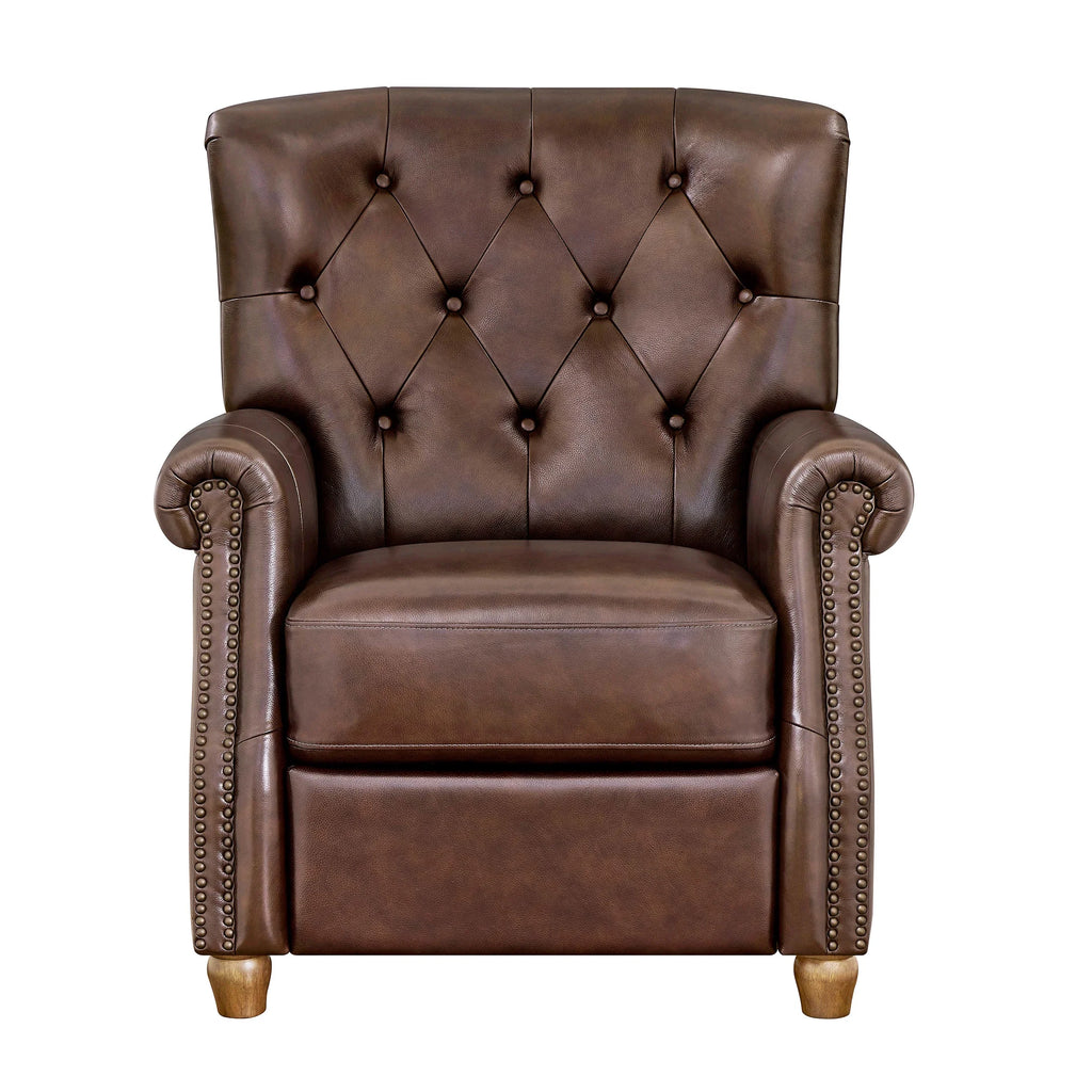 Pioneer Woman Harper Pushback Leather Recliner, Whiskey & Faux Cowhide Upholstery