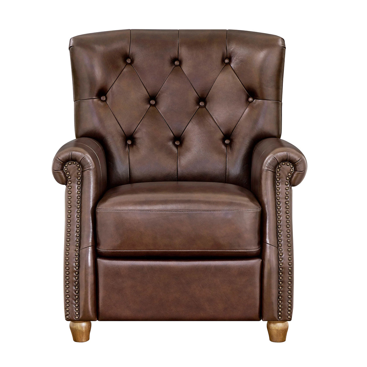 Pioneer Woman Harper Pushback Leather Recliner, Whiskey & Faux Cowhide Upholstery