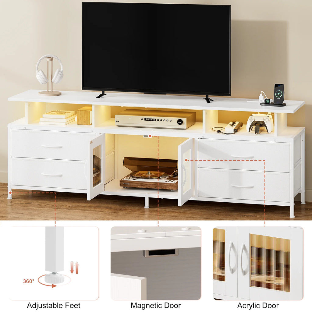 GUNAITO TV Stand for TV up to 70", Big TV Stand for Living Room Entertainment Center with LED Lights and 4 Fabric Drawers , Black