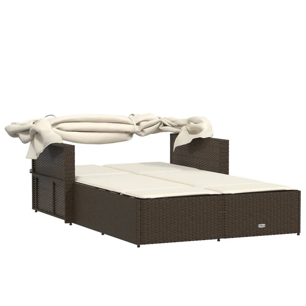 vidaXL Powder Coated Steel Removable Canopy and Cushions Double Sun Lounger, Beige