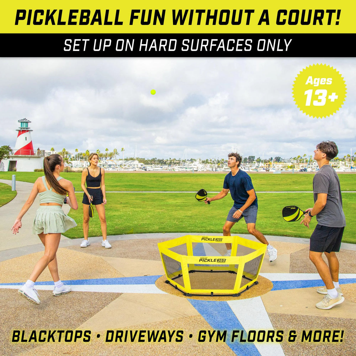 GoSports Pickle 360 Hardcourt Game Set - Pickleball Meets Roundnet - Hard Surface Paddle Ball Game