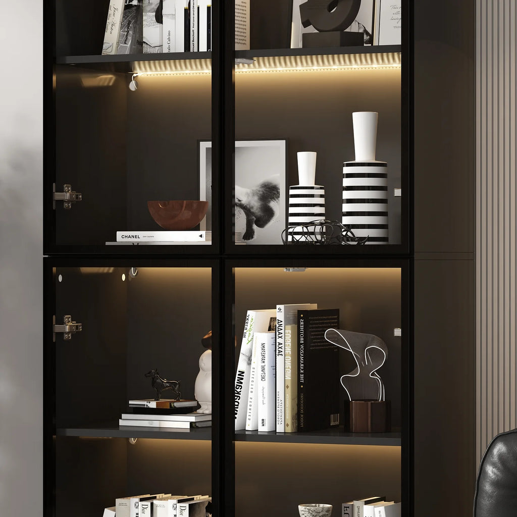 KULAGAGA Bookcases Organizer with LED Lights, Heavy Duty Display Cabinet with Glass Door for Living Room, 31.5" Wide