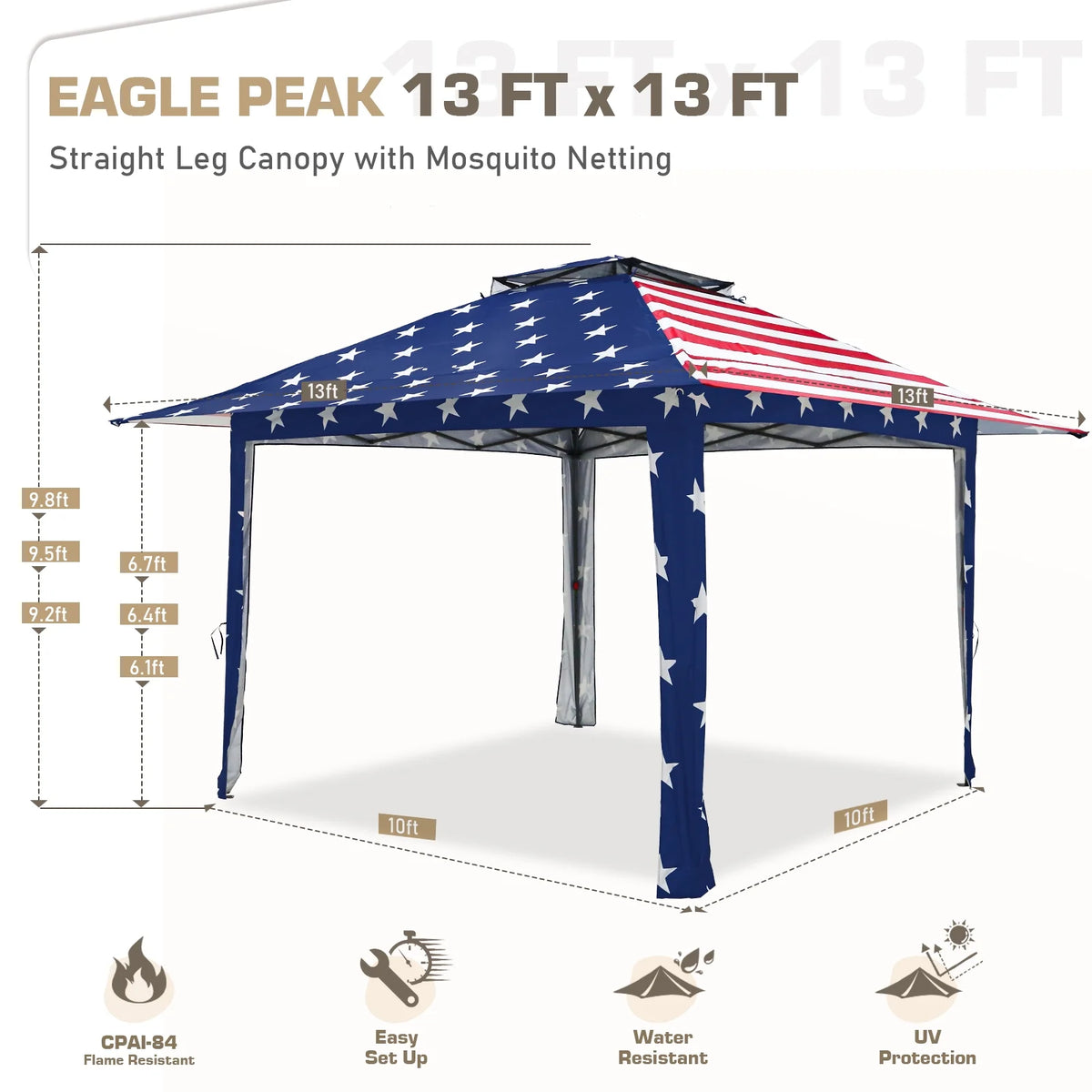 EAGLE PEAK 13' x 13' Pop-Up Gazebo Tent Instant w/Mosquito Netting，Outdoor Gazebo Canopy Easy Set-up Folding Shelter (Beige/Brown)