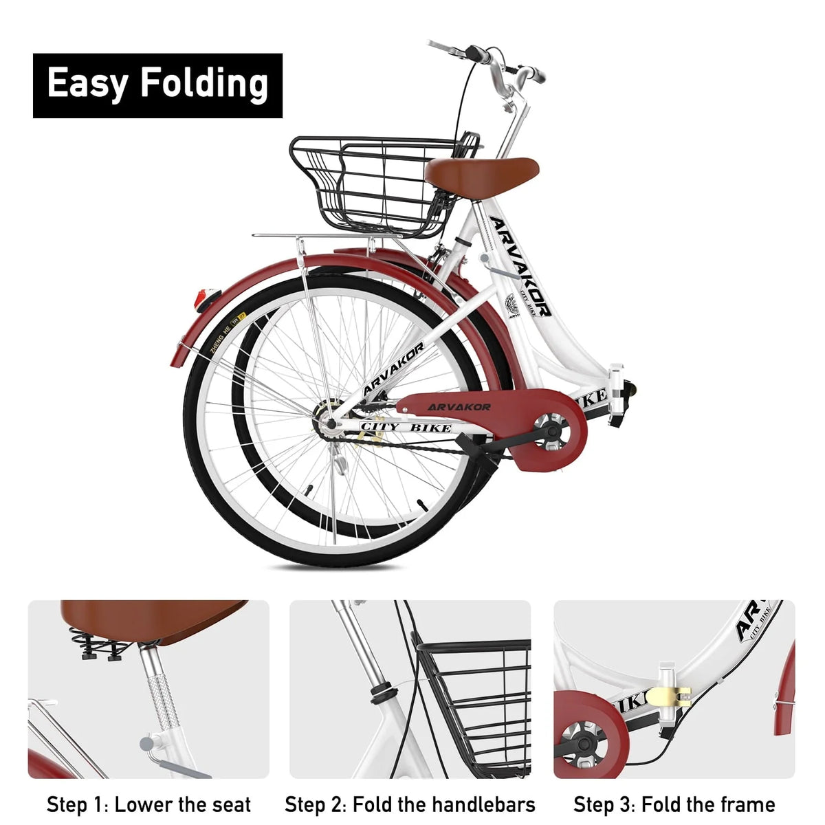 ARVAKOR 26 Inch Women Bike, Classic Bicycle Retro Bicycle, Cruiser Bike, White