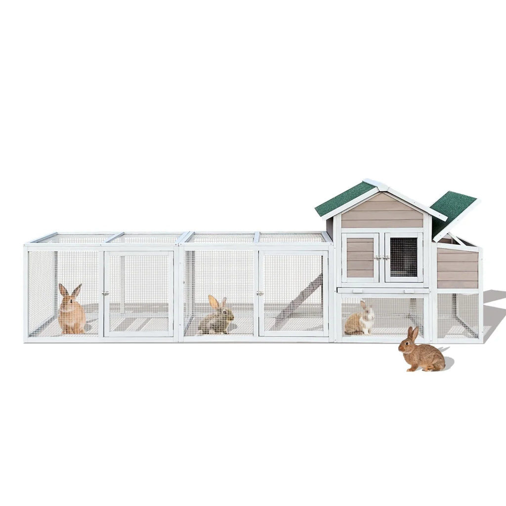 79.5 " Outdoor Poultry Cage, Large Wooden Bunny Cage Chicken Coop Hen House with 2 Runs, 2 Tier Waterproof Poultry Pen Enclosure for Rabbit Chicken Duck Small Animals