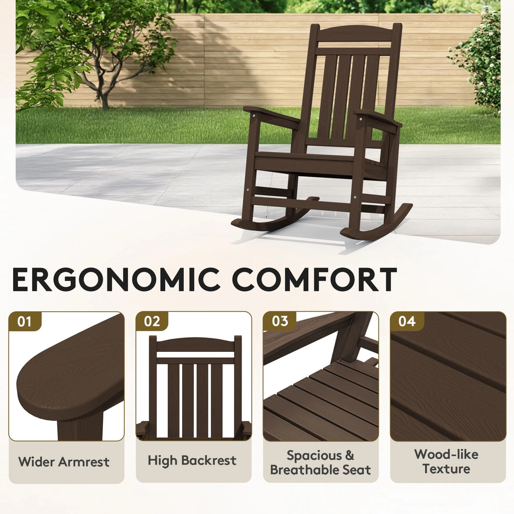 KINGYES Outdoor Rocking Chair Set of 2, HDPE Patio Rocking Chair, Heavy Duty Front Porch Rocker, Navy